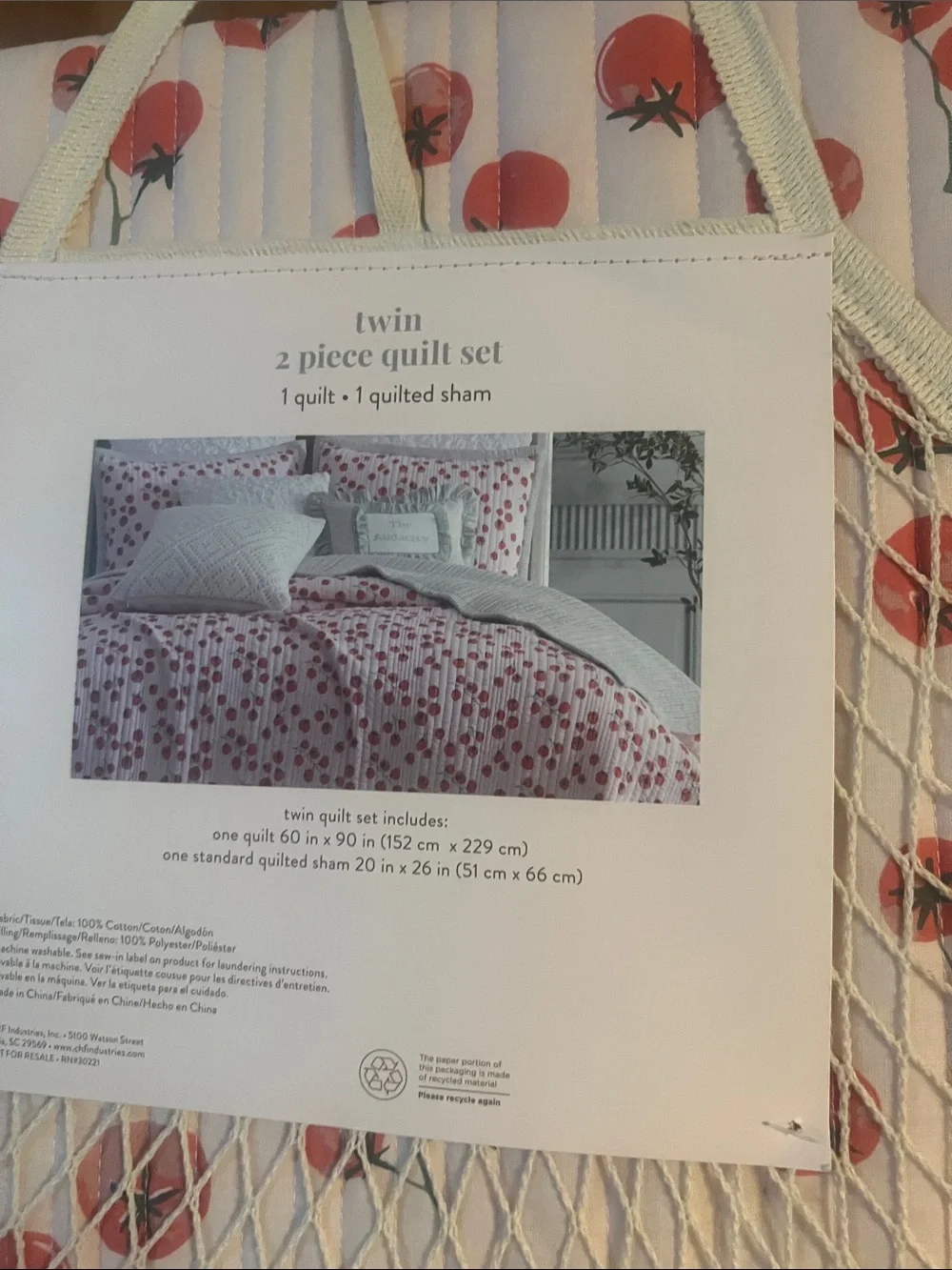 New Peru Home Twin Quilt Cherry Set NWT